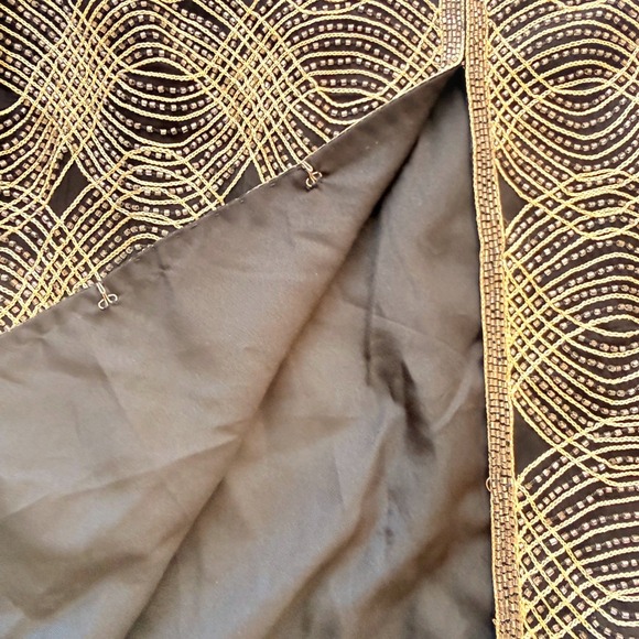 VTG Silk Glam Beaded Cardigan Black Gold Geometric Open Front Long Sleeve - Picture 13 of 14